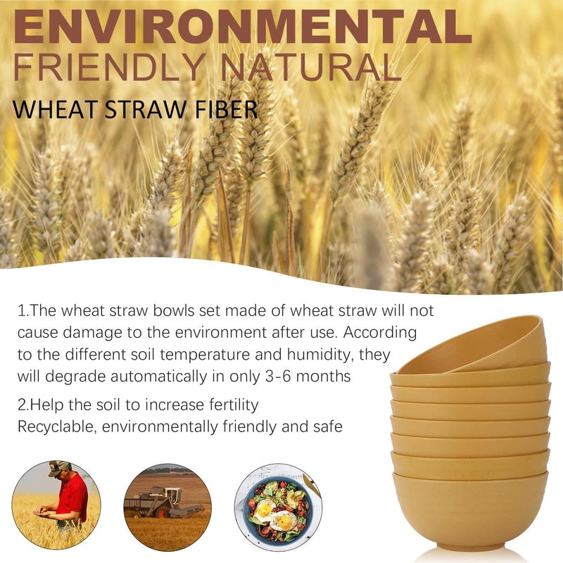 Homienly Cereal Bowl Set Wheat Straw Bowls Set of 8 Alternative to Plastic Bowls Reusable Unbreakable Lightweight Bowl for Kitchen Outdoor Party Micriwave Safe Cereal Bowl Yellow 26 OZ - Image 5