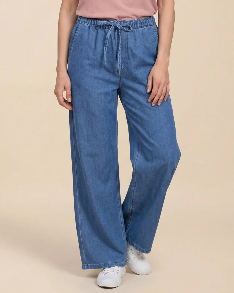 REDTAG Women Blue Straight Fit Elasticated Long Length Pants