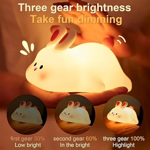 GITGRNTH Bunny Night Light for Kids Room, Rabbit Night Light, Tap and Touch Color Changing Cute Night Lights Lamp, Rechargeable Silicone Cute Nursery Lamp(Big Face Rabbit, Regular) - Image 4