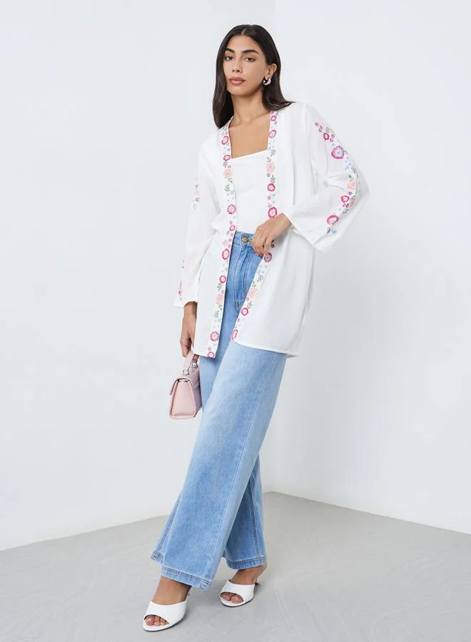 Styli Styli  Off White Regular Fit Embroidered Kimono