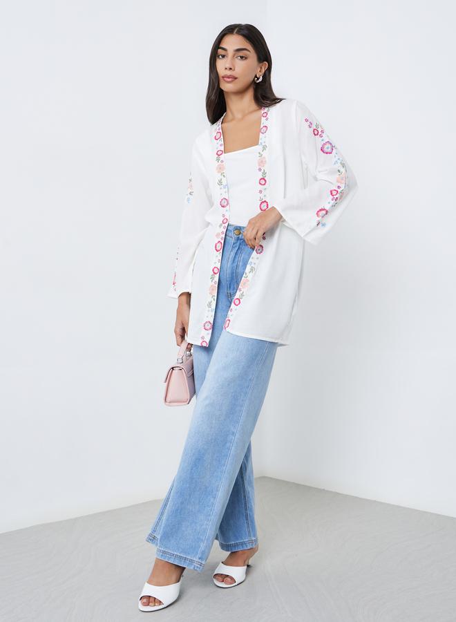Styli  Off White Regular Fit Embroidered Kimono - Image 2