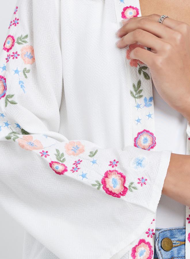 Styli  Off White Regular Fit Embroidered Kimono - Image 3