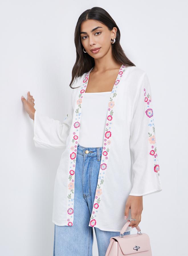 Styli  Off White Regular Fit Embroidered Kimono - Image 1