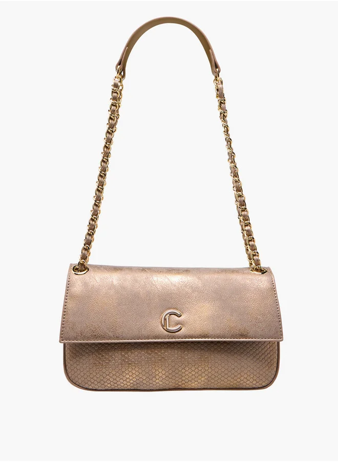Le Confort Women's Textured Crossbody Bag with Flap Closure and Chain Strap