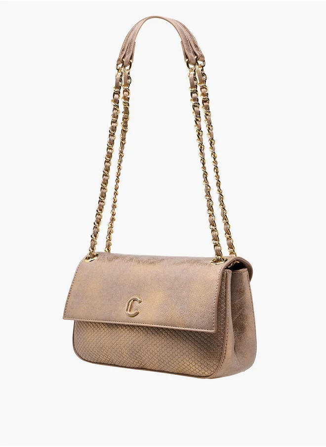 Le Confort Women's Textured Crossbody Bag with Flap Closure and Chain Strap