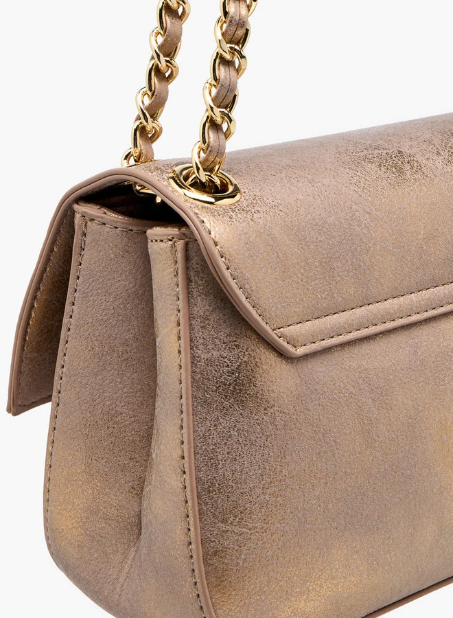 Le Confort Women's Textured Crossbody Bag with Flap Closure and Chain Strap