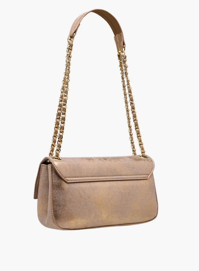 Le Confort Women's Textured Crossbody Bag with Flap Closure and Chain Strap