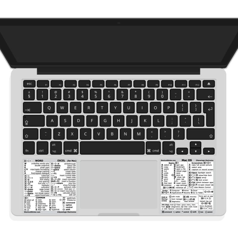 SYNERLOGIC Mac OS MIntel WordExcel for Mac Quick Reference Keyboard Shortcut Stickers for MacBook AirProiMacMacmini White
