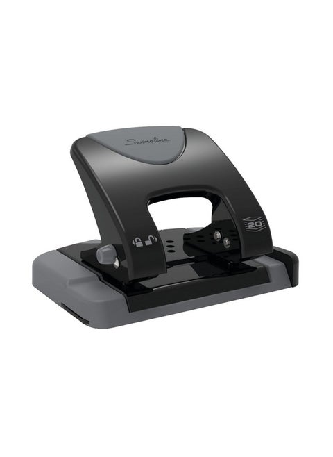 Swingline 2 Hole Punch, 20 Sheet Capacity Hole Puncher, Paper Punch, SmartTouch Low Effort Comfort Handle, Alignment Guide, Black & Gray (74135)