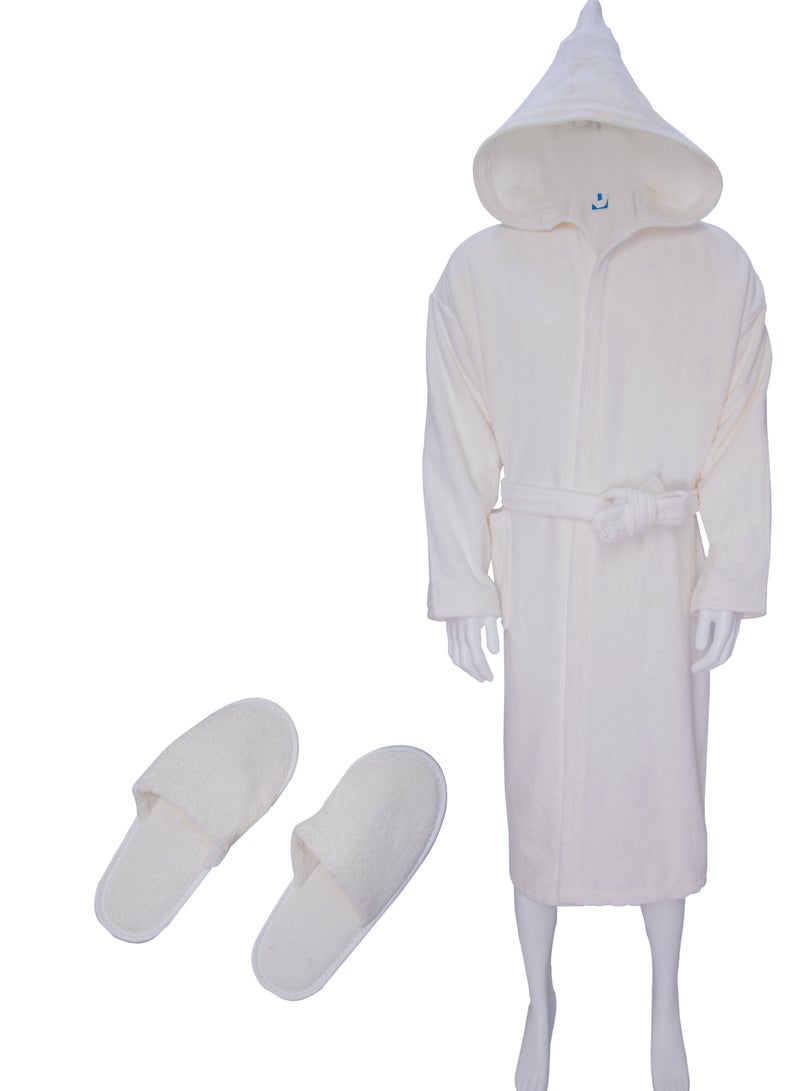 Banotex Soft cotton unisex bathrobe with a pocket and a waist belt with a distinctive slipper, elegant design, white color, multiple sizes  - Image 1