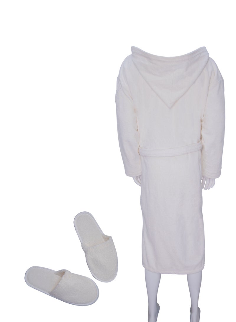 Banotex Soft cotton unisex bathrobe with a pocket and a waist belt with a distinctive slipper, elegant design, white color, multiple sizes  - Image 2