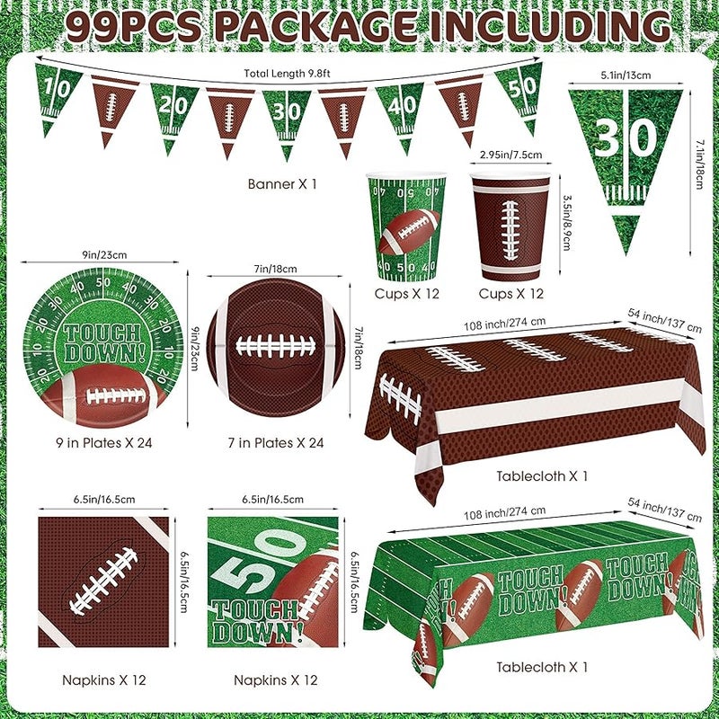 عربست Football Party Supplies Set, Including Football Plates Napkins Cups and Banner - Image 3