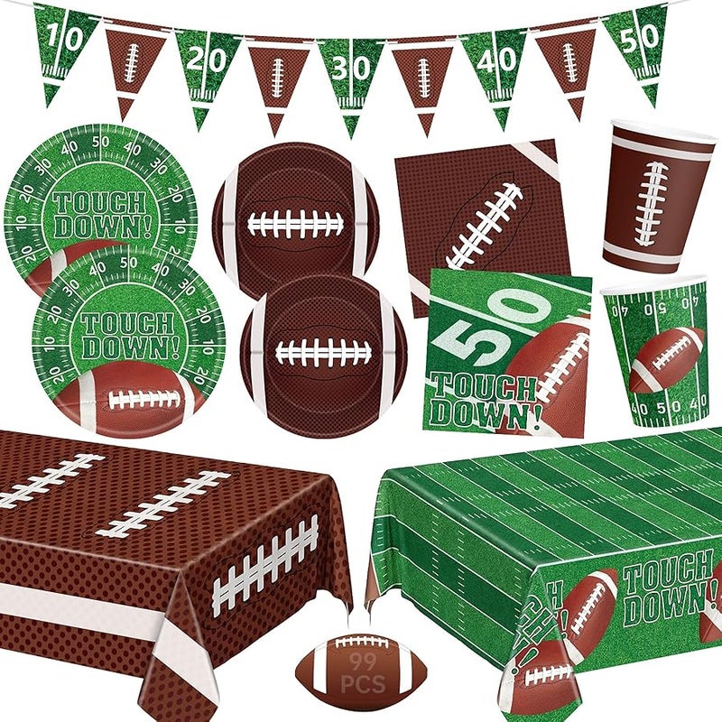 عربست Football Party Supplies Set, Including Football Plates Napkins Cups and Banner - Image 1