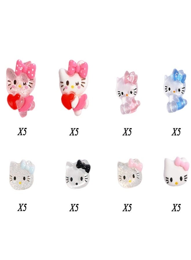 YKLWNN 40 Pcs Cute Cartoon Charms Kawaii Decals Flatback Resin Design 3D Nail Charms for Acrylic Nails Rhinestone Supplies Cat Decoration DIY Accessories K1 - Image 4