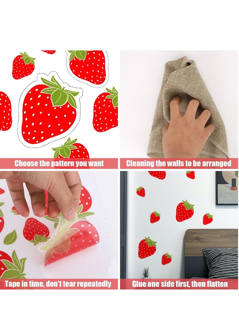 Captaintech Wall Decals, Strawberry Wall Decals, Colorful PVC Stickers for Room Decor, Peel and Stick Fruit Wall Stickers for Living Room Background Kitchen Cabinet Window, 4 Sheets - Image 5