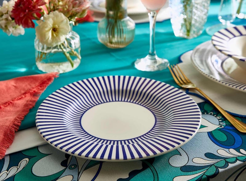 Spode Spode Steccato Collection  875 Salad Plate Stripe Cobalt Blue  Made of Fine Earthenware  Microwave and Dishwasher Safe  Made in England  Large Serving Plate for Salad Pasta or Appetizers  - Image 4