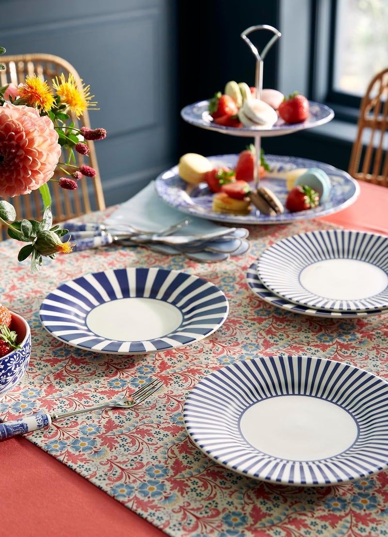 Spode Spode Steccato Collection  875 Salad Plate Stripe Cobalt Blue  Made of Fine Earthenware  Microwave and Dishwasher Safe  Made in England  Large Serving Plate for Salad Pasta or Appetizers  - Image 5