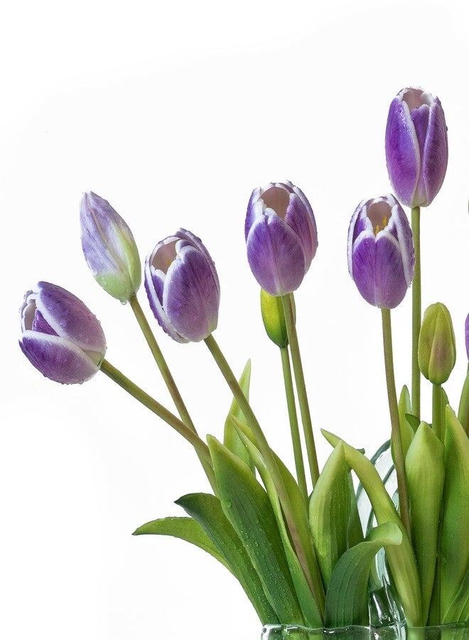 DUYONE 15pcs Artificial Tulips Flowers, Real Touch Latex Bouquet, Fake Tulips for Office Wedding Party Home Kitchen Garden Decoration-B Amethyst - Image 4