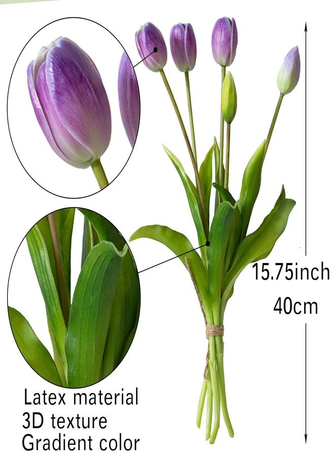 DUYONE 15pcs Artificial Tulips Flowers, Real Touch Latex Bouquet, Fake Tulips for Office Wedding Party Home Kitchen Garden Decoration-B Amethyst - Image 2