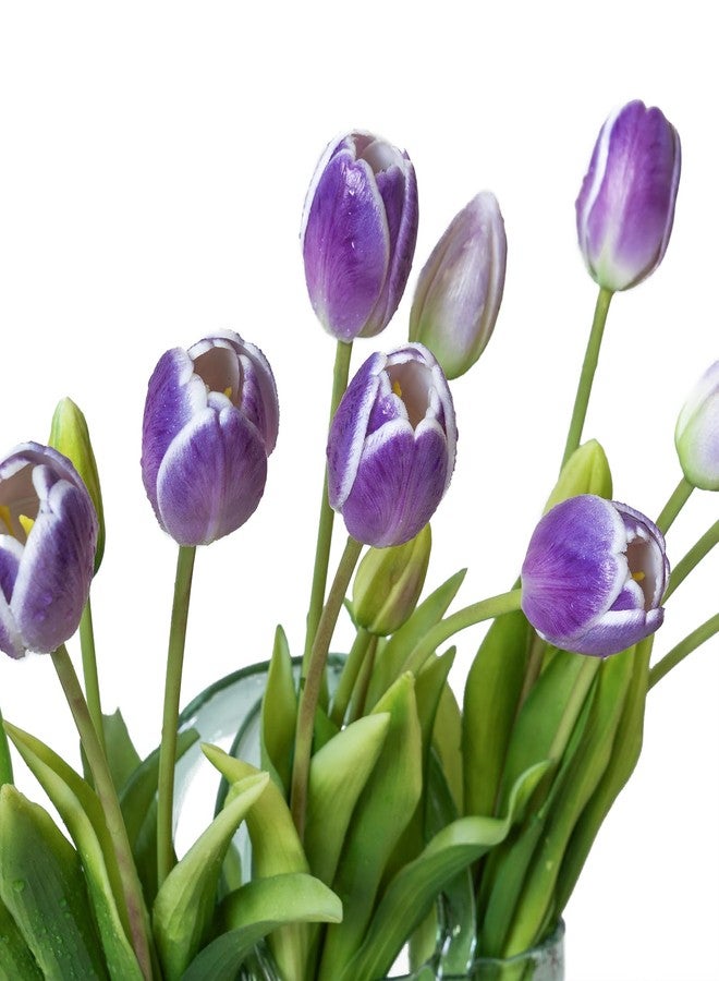 DUYONE 15pcs Artificial Tulips Flowers, Real Touch Latex Bouquet, Fake Tulips for Office Wedding Party Home Kitchen Garden Decoration-B Amethyst - Image 5