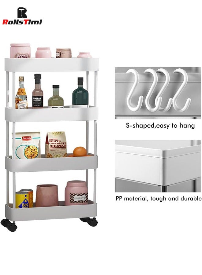 RollsTimi  3-Tier Plastic Storage Organizer Rolling Cart with Slim Shelves in Black - Image 4