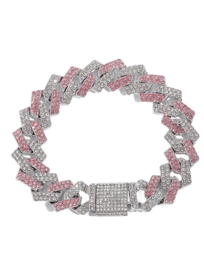 WeimoMonkey Dog Chain Collars, Diamond Necklace Rhinestone Bling Glitter Metal Choke Cuban Link Dog Collar, 14mm Wide Pet Jewelry for Puppy XS Small Medium Large Dogs Cats,Pink (8inch) - Image 2