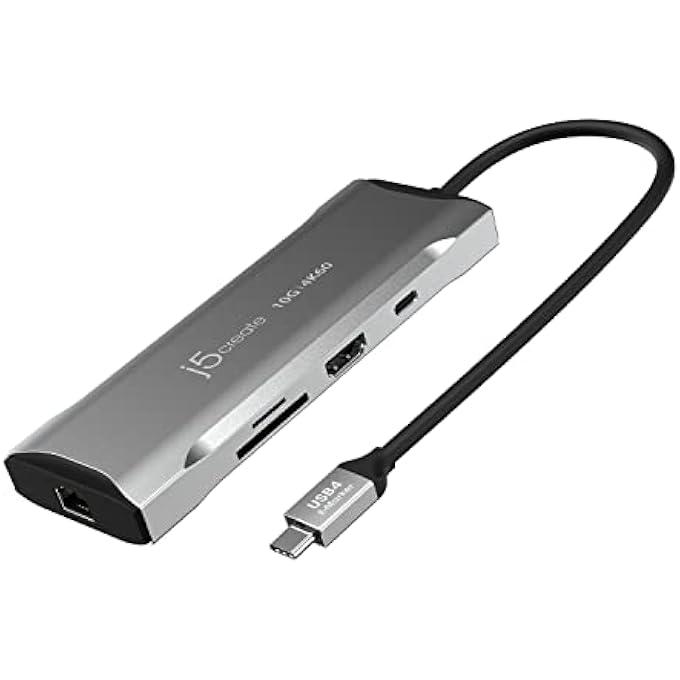 j5create USB C HUB - 4K 60HZ HDMI, USB-C 10GBPS, 2 USB-A 10GBPS, 100W PD WITH USB-C 5GBPS, ETHERNET, SD 4.0 CARD READER | FOR MACBOOK, XPS, SURFACE PRO (JCD393) - Image 1