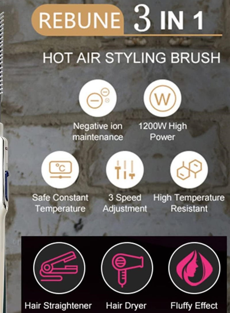 REBUNE Original 1200Watts Electric Hair Styler Brush Hair Dryer Straigghtener Curler Comb With 2 Attachments White/Blue - Image 3