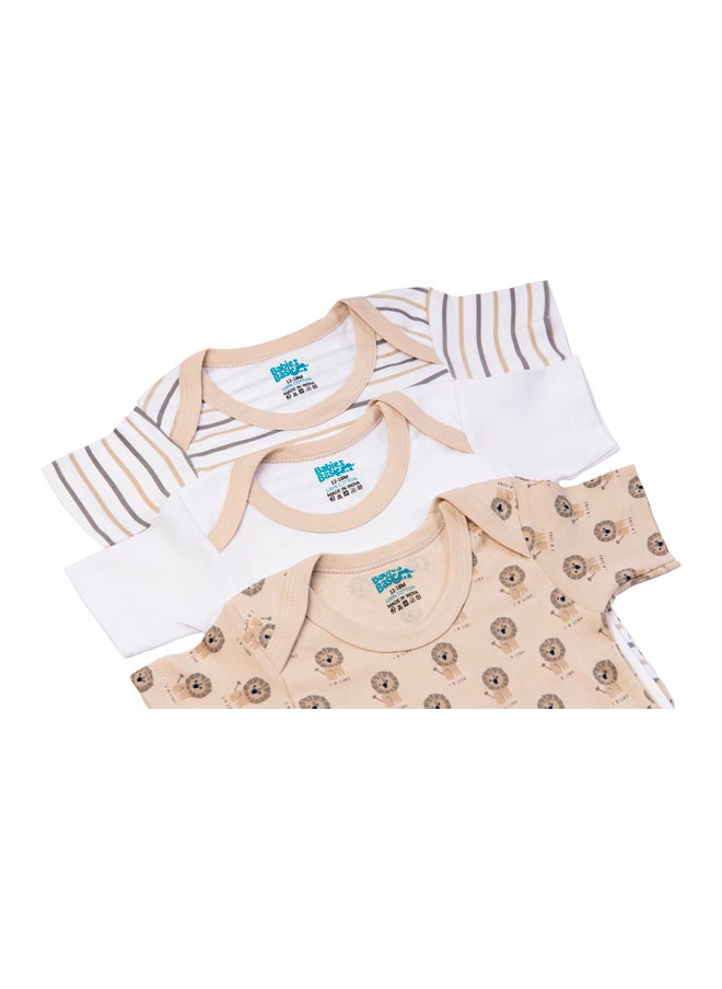 Babies Basic Printed Romper/Bodysuit For Babies - Pack Of 3, Multi Color  - Image 4