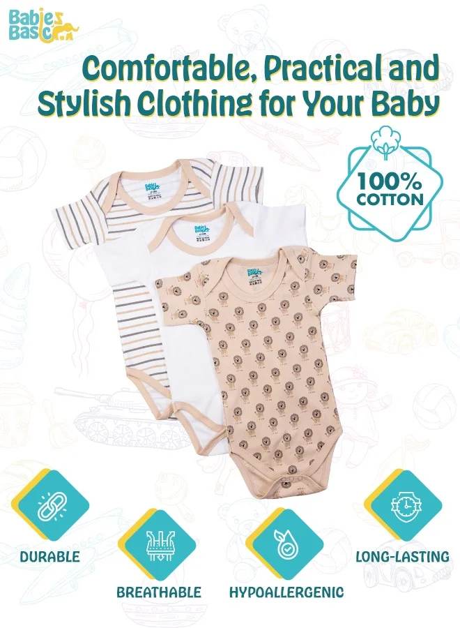 Babies Basic Printed Romper/Bodysuit For Babies - Pack Of 3, Multi Color