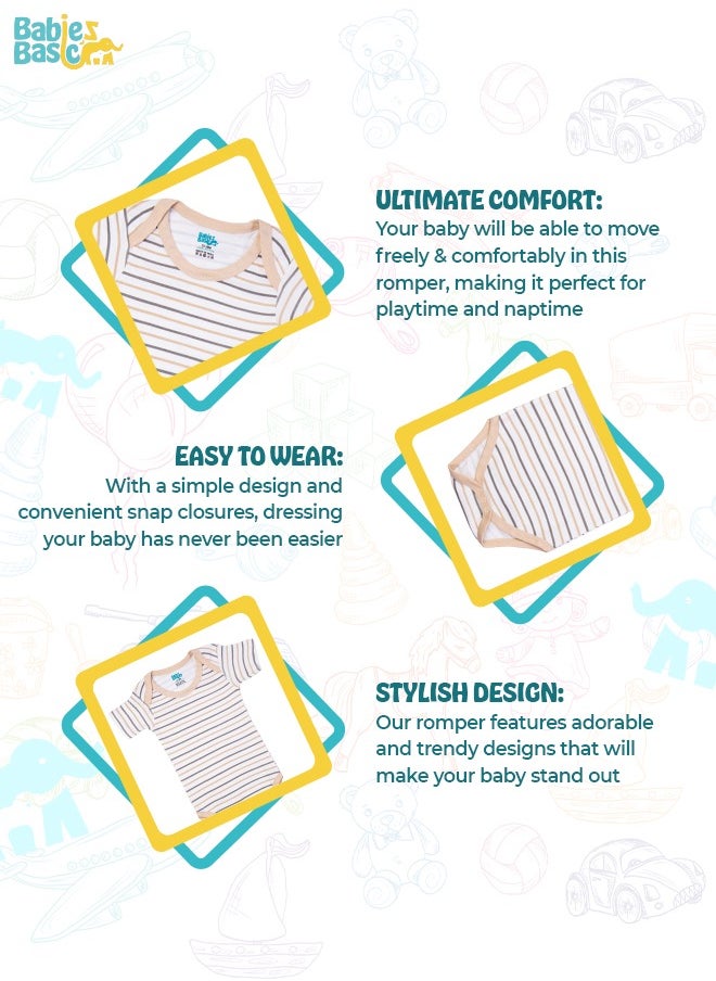 Babies Basic Printed Romper/Bodysuit For Babies - Pack Of 3, Multi Color  - Image 3