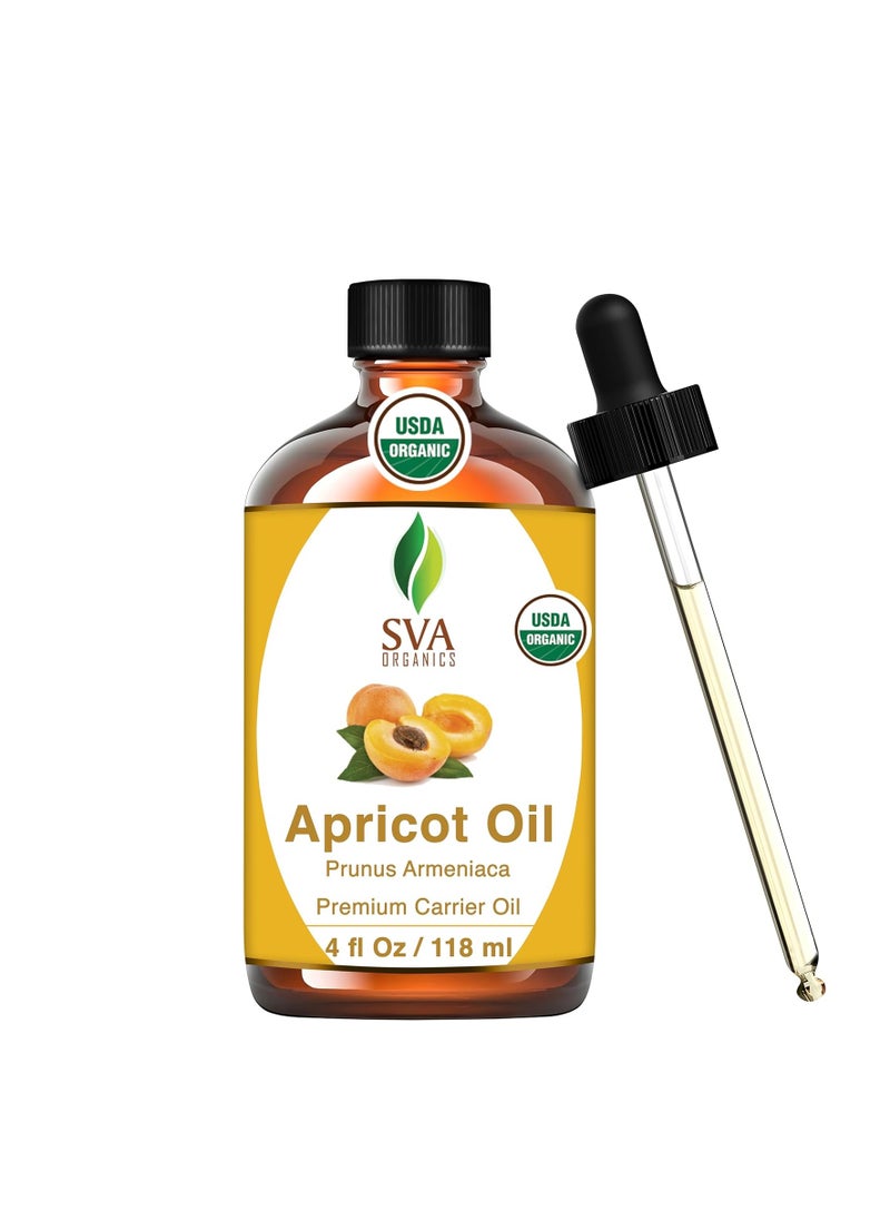 SVA Organics SVA Apricot Seed Oil Organic - 4 Fl Oz – 100% Natural Cold Pressed Organic Apricot Oil - for Face, Skin Care, Hair Care, Scalp Massage & Body Massage – Carrier Oil with Dropper 