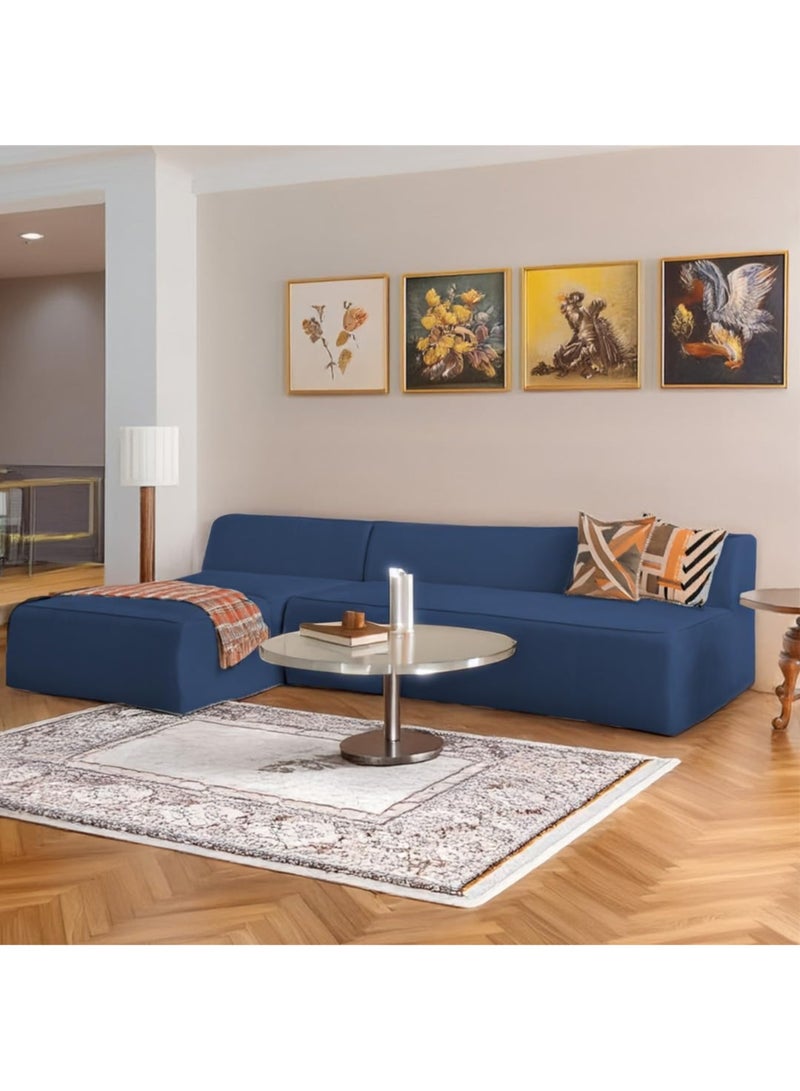 Karnak Milan Modern L-Shaped Sectional Sofa, Blue Velvet, Right Chaise Orientation, Space-Saving Design with Interchangeable Chaise - Image 1