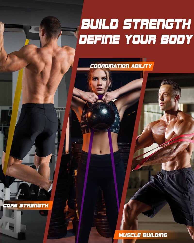Fitense Resistance Bands Set - Pull Up Bands with 5 Resistance Levels 15-125 LBS for Men Women, Exercise Bands with Door Anchor, Training Poster & Pouch for Body Stretching, Pull Up Assist - Image 2