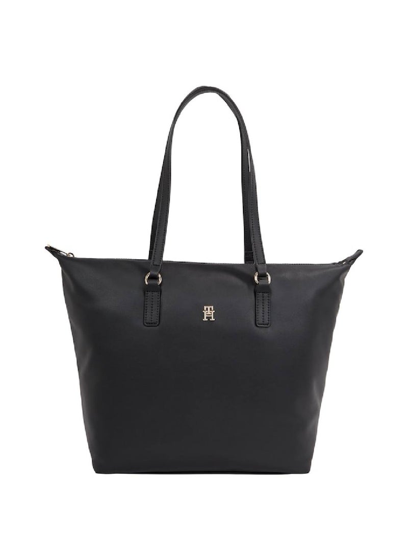 TOMMY HILFIGER - Women's Th Monogram Plaque Tote, Black- Recycled Polyester - Image 1
