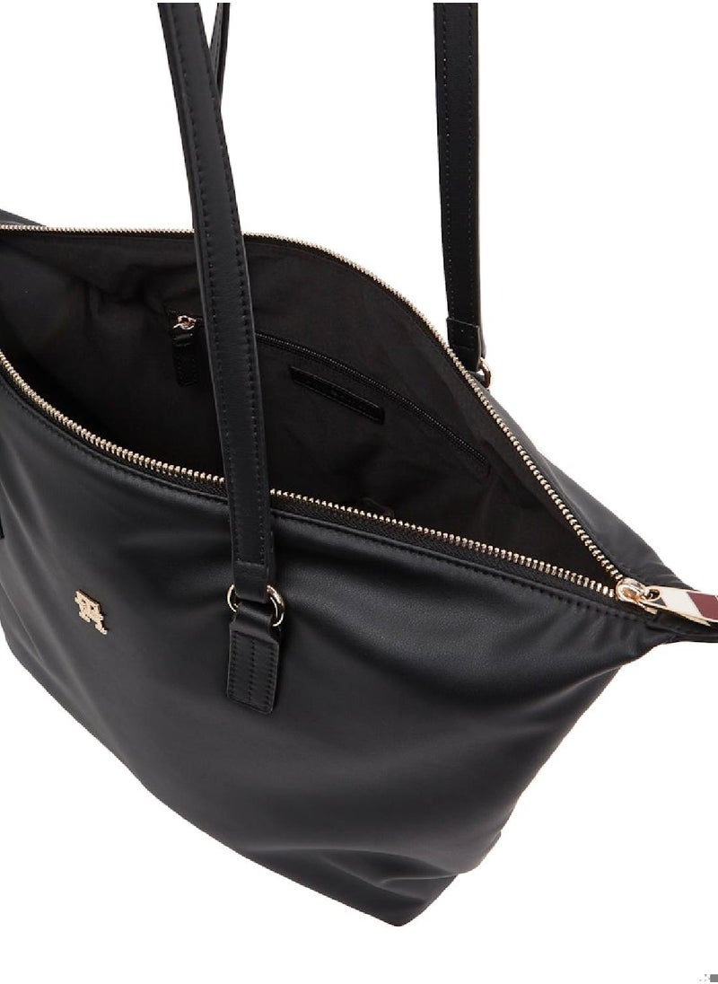 TOMMY HILFIGER - Women's Th Monogram Plaque Tote, Black- Recycled Polyester - Image 1