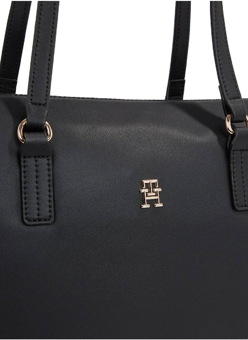 TOMMY HILFIGER - Women's Th Monogram Plaque Tote, Black- Recycled Polyester - Image 1