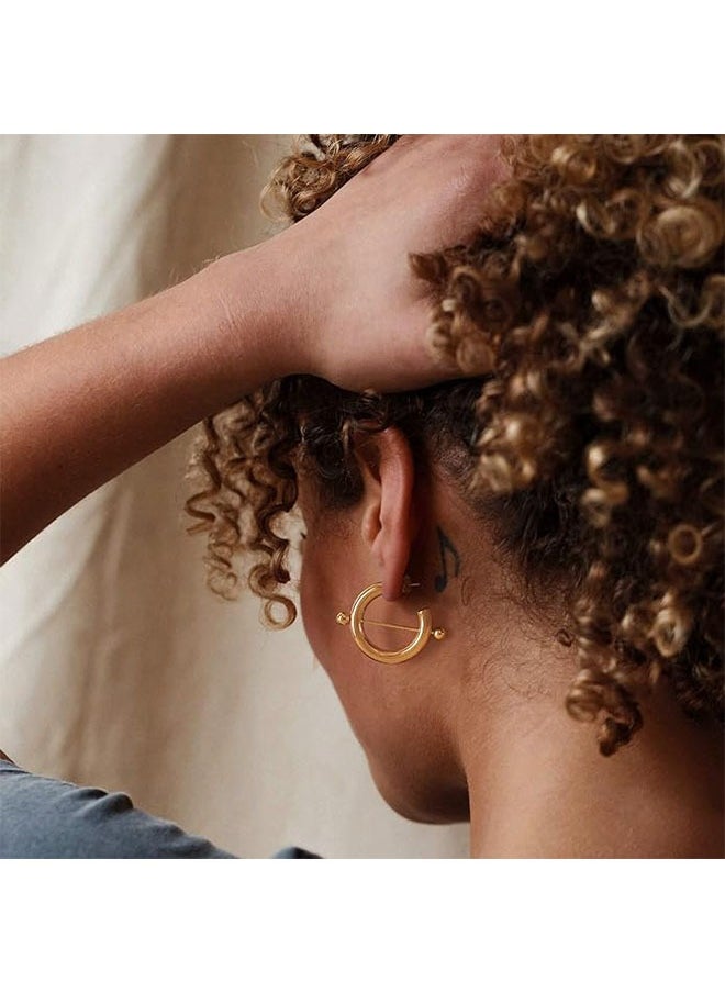 Mevecco - Women Hoop Earrings Gold Open C Shape 14K Gold Filled Small Simple Handmade Hypoallergenic Everyday Illusion Jewelry - Image 1