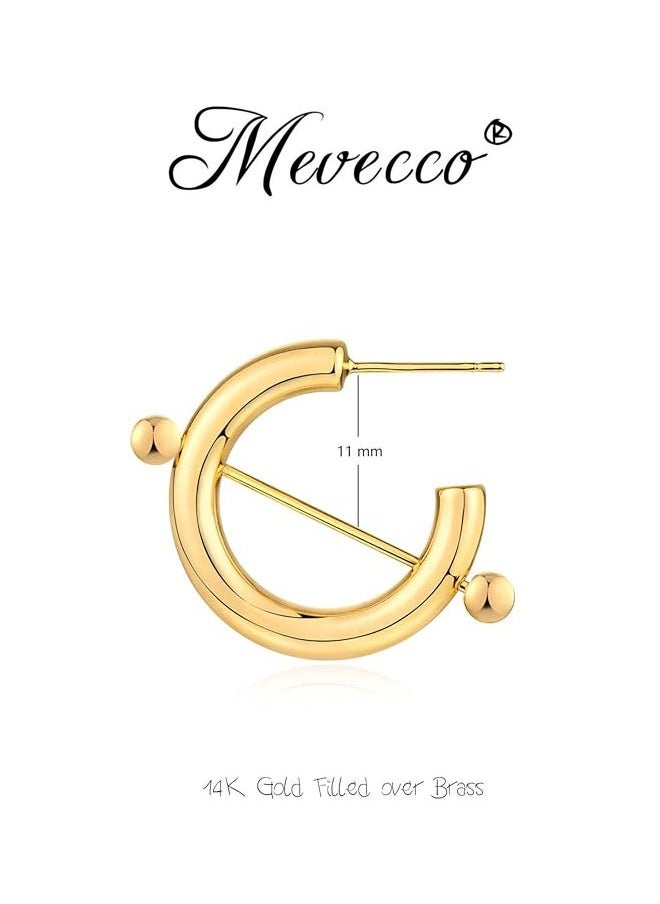 Mevecco - Women Hoop Earrings Gold Open C Shape 14K Gold Filled Small Simple Handmade Hypoallergenic Everyday Illusion Jewelry - Image 1