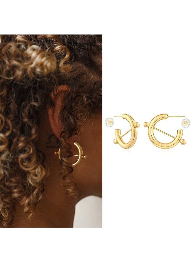 Mevecco - Women Hoop Earrings Gold Open C Shape 14K Gold Filled Small Simple Handmade Hypoallergenic Everyday Illusion Jewelry - Image 1