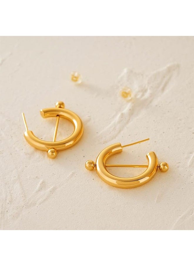 Mevecco - Women Hoop Earrings Gold Open C Shape 14K Gold Filled Small Simple Handmade Hypoallergenic Everyday Illusion Jewelry - Image 1