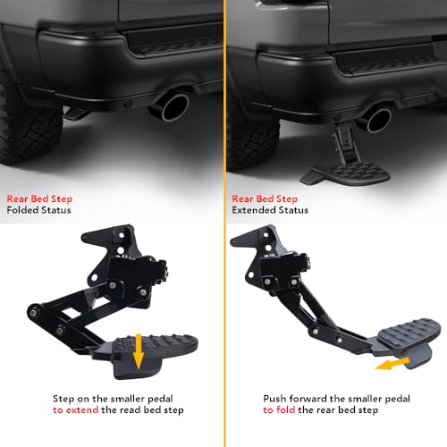 LLNSEAUTO New Rear Bed Step Retractable Bumper Tailgate Step | Fit for Dodge Ram 1500 DT Dual Exhaust Vehicles 2019 2020 2021 2022 (New Body Style) | Replacement # 82215289AG 82215289AH - Image 3