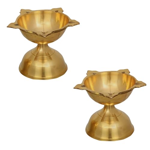 Neoteric Traditional Brass Fancy Five Face Diya Pooja Oil Lamp For Home, Office,Temple | Diwali Puja Oil Diya | Diya Puja Mandir Festival Decoration Oil Lamp for Pooja and Worship Decoration Pack of 2 - Image 1