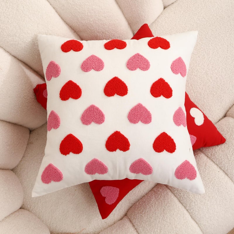 WOKANI Valentines Day Throw Pillow Covers 18x18 Set of 2 Heart Love Couples Decorations Embroidery Cushion Covers Home Decor for Couch Girlfriend Sofa Bedroom, White Red Pink - Image 4