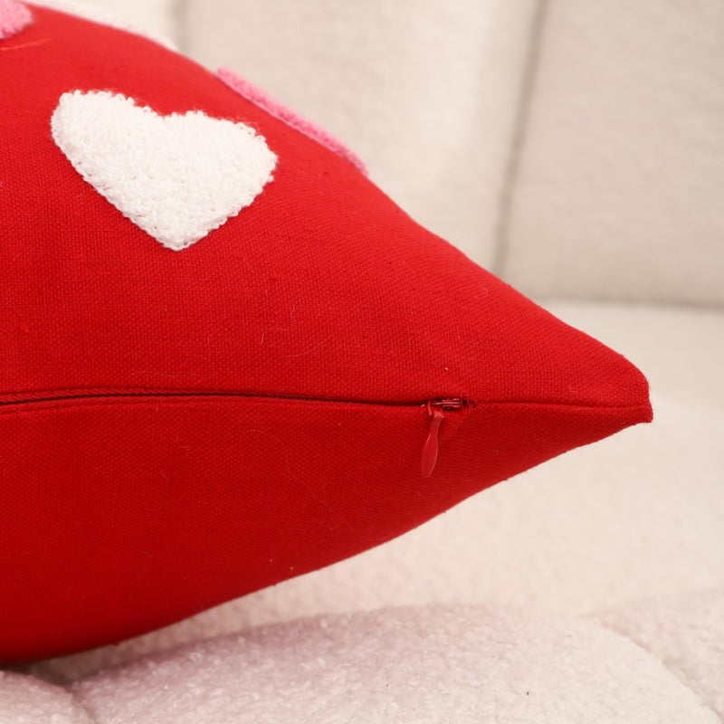 WOKANI Valentines Day Throw Pillow Covers 18x18 Set of 2 Heart Love Couples Decorations Embroidery Cushion Covers Home Decor for Couch Girlfriend Sofa Bedroom, White Red Pink - Image 3