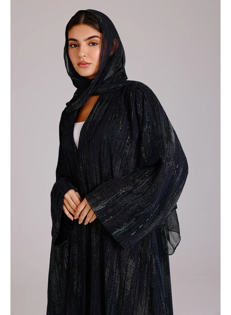 IKKXA Modern Maxi Printed Design Blue Abaya