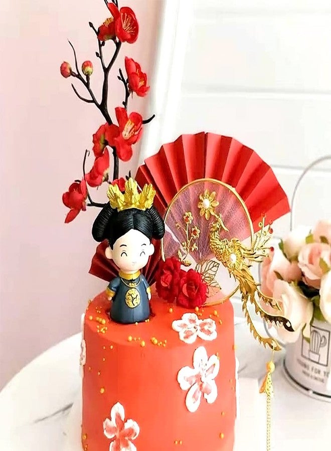 Aprildecember Traditional Chinese Wedding Cake Toppers - Set of 7 - Queen Figurine, Plum Blossom, Phoenix, 3 pcs Fans and Doll Base - Image 1