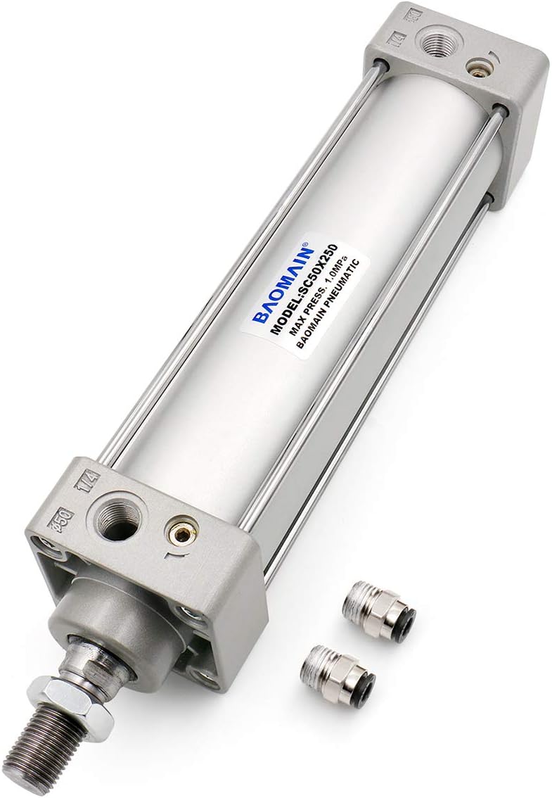 Baomain Pneumatic Air Cylinder SC 50 x 250,PT 1/4, Bore 2 inch(50mm), Stroke 10 inch(250mm),Dual Action 1 Mpa,for Industrial Machinery - Image 1