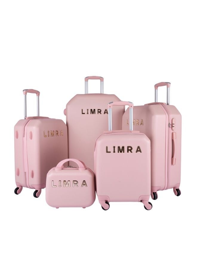 ليمرا طقم شنط سفر مكون من 5 حقائب أمتعة بتصميم صلب و قوي وردي - Image 1