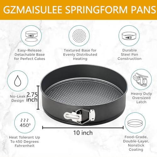 GZMAISULEE 10 Inch Springform Pan Baking Pans Round Leakproof Nonstick Removable Bottom Bakeware for Cake Cheesecakes Pizza and Quiches - Image 3